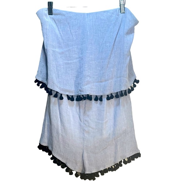 ⭐️LUSH⭐️ Blue/Navy Strapless Shorts Romper    SZ L - Picture 2 of 6